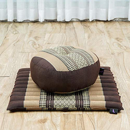 Leewadee Meditation Cushion Set – 1 Small Zafu Yoga Pillow and 1 Small Roll-Up Zabuton Mat Filled with Kapok - color: Sf10 - Brown