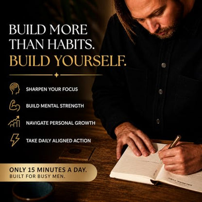 Journal & Pen Set for Men | Guided Mindfulness Journal with Brass Pen | 13-Week Self Mastery System for Gratitude, Reflection & Self Improvement | A5 Vegan Leather | Premium Gift Box - style: With Pen
