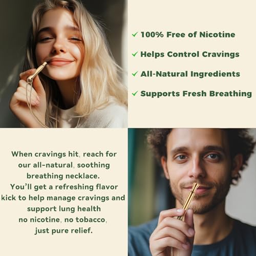 LAMKHOO Breathing Necklace to Quit Smoking and Vaping with Refillable Mint Pods Stop Smoking Aids Fidget Necklace Smokeless Inhaler for Adults - color: Gold