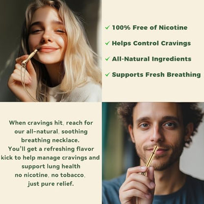 LAMKHOO Breathing Necklace to Quit Smoking and Vaping with Refillable Mint Pods Stop Smoking Aids Fidget Necklace Smokeless Inhaler for Adults - color: Gold