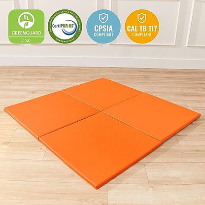 ECR4Kids SoftZone Play Patch Activity Mat Squares, Modular Playmat, Orange, 4-Pack - color: Orange