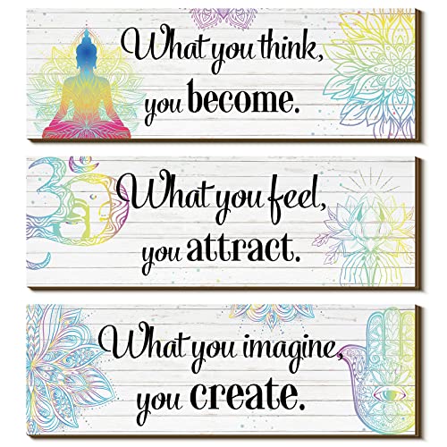 Yerliker 3 Buddha Decor Buddha Wall Art Meditation Room Chakra Decor for Bedroom Zen Quotes Wall Decoration Spiritual Gift Hanging Buddhism Spa Room Decoration Yoga Art for Women(White) - color: What You Think
