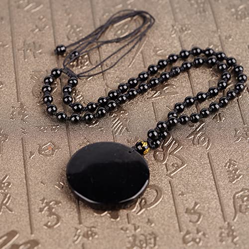 Black Obsidian Necklace Natural Crystal Amulet Protection Pendant with Adjustable Rope Lucky Talisman Necklaces Jewelry Gift for Men Women - color: Yin Yang Dragon Phoenix