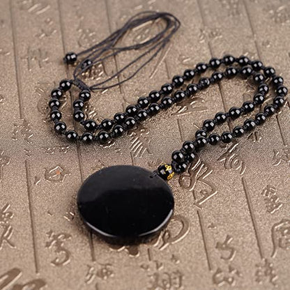 Black Obsidian Necklace Natural Crystal Amulet Protection Pendant with Adjustable Rope Lucky Talisman Necklaces Jewelry Gift for Men Women - color: Yin Yang Dragon Phoenix