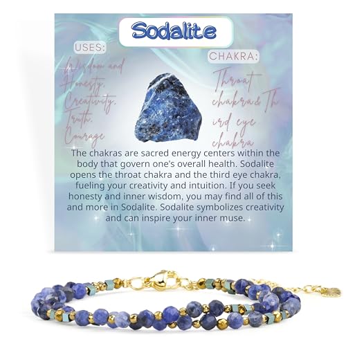 Farfume Beaded Bracelets for Women, Chakra Crystal 4mm Beads Gemstone Natural Stone Bead Spiritual Jewelry Gifts for Women - color: Blue Sodalite-Thinking