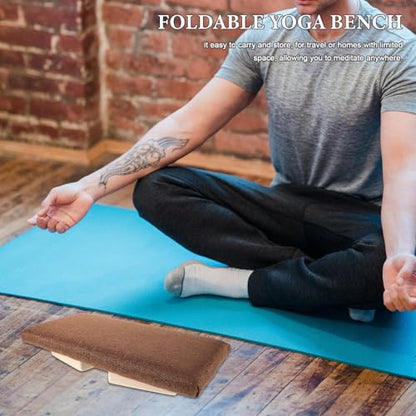 Kisangel Folding Meditation Bench Wooden Prayer Stool Ergonomic Floor Chair for Adults and Seniors Portable Compact Seat for Yoga and Zen Practice