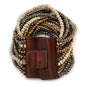 Avalaya Grey/Bronze/Antique White Glass Bead Multistrand Flex Bracelet With Wooden Closure - 19cm L