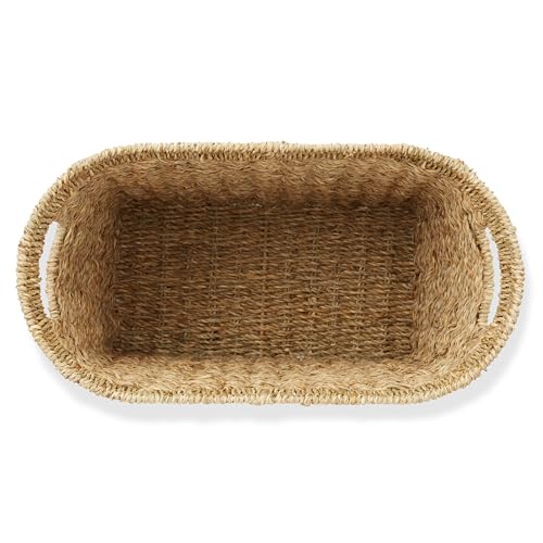 Casafield Woven Magazine Holder with Handles, Natural - Seagrass Storage Basket for Bathroom, Living Room, Home Office - color: Natural - Seagrass