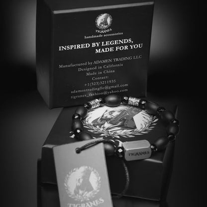 Tigranes Premium Natural Stone Bracelet Collection – Handmade Gemstone Jewelry in Luxury Branded Gift Box - style: Matte Onyx