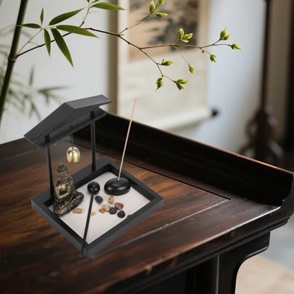 HEEPDD Desktop Zen Garden Kit with Buddha Statue, Incense Holder, Mallet, Rocks for Meditation, Yoga, Office Decor