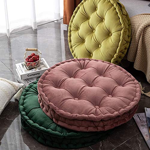 Round Thick Floor Seating Cushions, Solid Tufted Cushion Round Floor Pillow Meditation Pillow with Carrying Handle,Sofa Balcony Tatami Pad (Green), 23.6x23.6inch