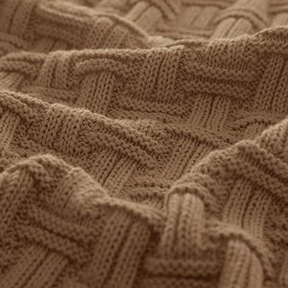 RUDONG M Light Brown Cotton Cable Knit Throw Blanket, Cozy Warm Knitted Couch Cover Blankets, 60 x 80 Inch - color: Light Brown, size: Twin(60" x 80")