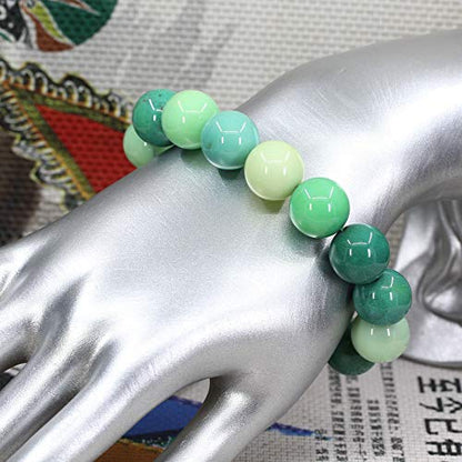 Keleny Natural Gem Semi Precious Gemstones 14mm Round Beads Crystal Stretch Bracelets 7 Inch Unisex - color: 14mm Green Chrysoprase Agate
