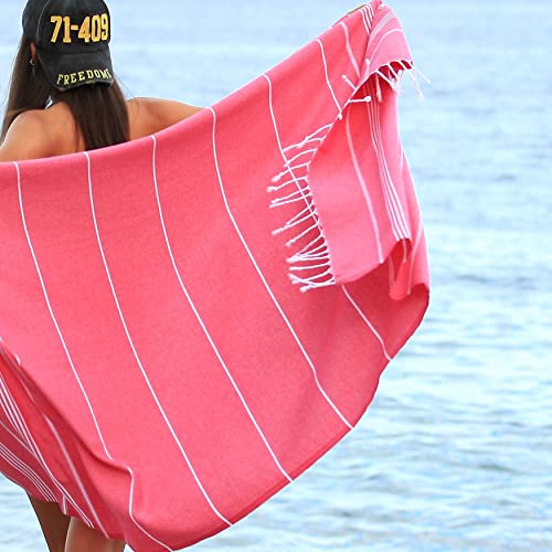 Lina Turkish Beach Towel Peshtemal (38" x 71"), Sand-Free, Large & Quick-Dry, Lightweight Pool Towels for Travel, Soft 100% Turkish Cotton & Pre-Washed, Ideal for Spa or Bath, Fuschia - color: Fuschia