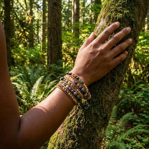 YGLINE Natural Stone Wrap Bracelet for Women Boho Bracelets Healing Crystal Beaded Bracelet Adjustable 3/5 Wraps Bracelet Handmade Birthday Gifts for Women - color: Agate-3w