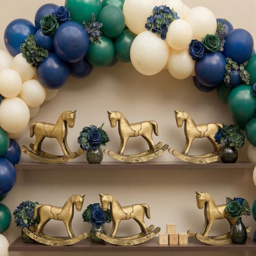 6 Pack Baby Shower Wooden Vintage Rocking Horse Table Decoration for Blue Green Tartan Plaids Party Centerpiece Rocking Horse Decor for Baby Shower Party Wedding Birthday Decor (Brown) - color: Brown