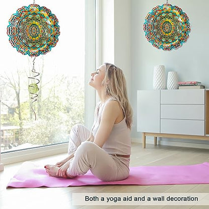 Mandala Wind Spinner - Lucky Star Design | 12-Inch Laser Cut Stainless Steel, Kinetic Hanging Wind Sculpture for Garden, Porch, Patio, Home | Outdoor 3D Metal Windcatcher & Yard Art - color: Mandala Lucky Star