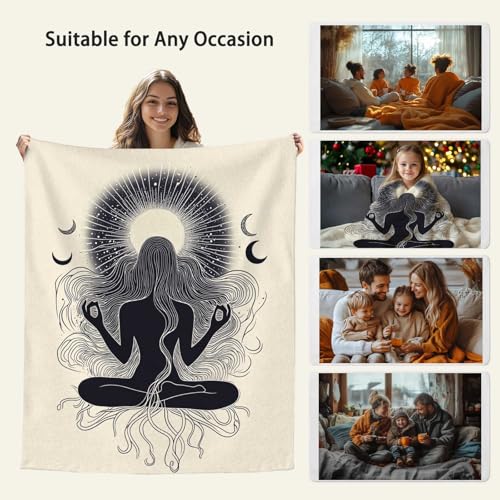 Mystic Feminine Meditation Blanket for Women and Girls, Cream Tone Spiritual Throw for Relaxation or Yoga, Unique Gift for Mom Sister or Spiritual Practitioners, 40x50 Inches - size: 50"x40"