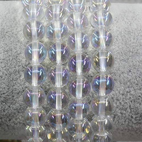 Keleny Gem Semi Precious Gemstones 8mm Natural Quartzite Stone Round Beads Crystal Stretch Bracelet 7 Inch Unisex - color: Coated Aqua Aura Clear Quartz Crystal