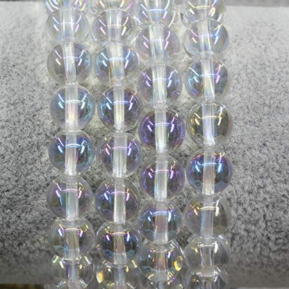 Keleny Gem Semi Precious Gemstones 8mm Natural Quartzite Stone Round Beads Crystal Stretch Bracelet 7 Inch Unisex - color: Coated Aqua Aura Clear Quartz Crystal