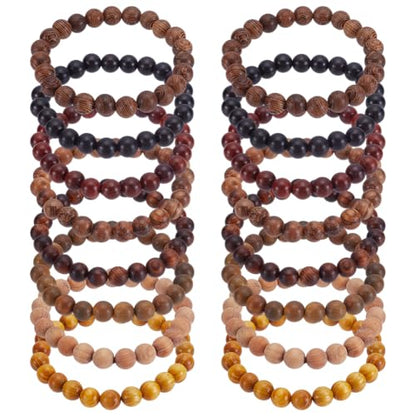 16 Pcs 8 Styles Wooden Beaded Bracelet, Adjustable Elastic Bracelets Natural Sandalwood Round Beaded Stretch Bracelet Friendship Bracelets for Men Women Gifts