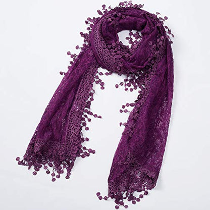 Cindy and Wendy Lightweight Soft Leaf Lace Fringes Scarf Bridal Veils shawl for Women - color: Purple-2