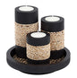Tealight Candle Holders with Tray – Set of 3 Rustic Black Wooden Candle Holders with Natural Rope Accent, Cozy Centerpiece for Romantic Dinner Table Decor, Anniversary & Housewarming Gifts