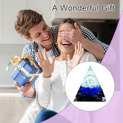 Tree of Life Orgone Pyramid,Natural White Pine Stone&Obsidian Orgonite Healing Crystals Pyramid,Crystal Stone Positive Reiki Energy Generator Collection Wealth Lucky Meditation Tool(6cm) - color: White