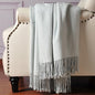 CUDDLE DREAMS Silk Throw Blanket with Hand-Knotted Fringe, Natural, Soft & Breathable (Herringbone Blue) - color: Herringbone Blue
