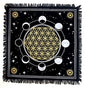INDACORIFY Moon Phases Altar Table Top Cloth with Fringes Alter Tarot Witchcraft Spread Table Cloth Meditational Cloth 18x18 in (Gold & Silver Moon Phases with Flower of Life) - color: Gold & Silver Moon Phases With Flower of Life