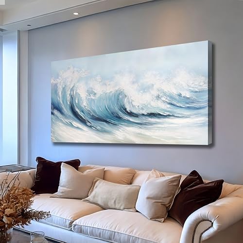 Belmrxne Coastal Wall Decor White Wall Art Ocean Artwork Textured Canvas Painting Wave Wall Painting for Living Room Dining Room Kitchen Office 24x48 Inches - color: Blue, size: 24"x48"