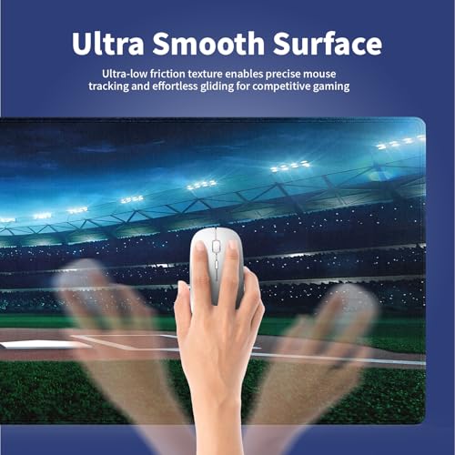 Extra Large Gaming & Office Mouse Pad (31.5" x 11.8") with Durable Stitched Edges – Professional Baseball Field at Night Vibrant Playground Stadium League Theme Print, Anti-Slip XXL Desk Mat - color: Baseball Field