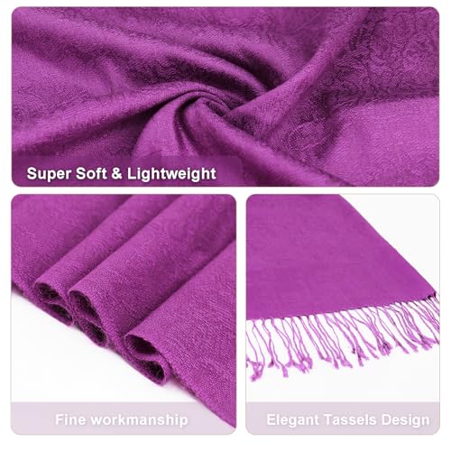 Silky Paisley Pashmina Shawl Scarf-Women's Soft Double-side Jacquard Pashminas Wrap for Evening Dress Travel Shawl - color: A-taro Purple