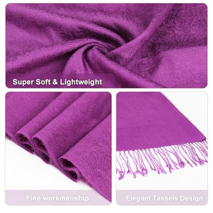 Silky Paisley Pashmina Shawl Scarf-Women's Soft Double-side Jacquard Pashminas Wrap for Evening Dress Travel Shawl - color: A-taro Purple