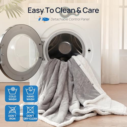 Westinghouse Electric Snuggle Throw Blankets with Foot Pocket, Wearable Heated Blanket with Sleeves, 6 Heating Levels & 2 to 10 Hours Heating Time Settings, 50 * 70"+18", Light Grey - color: Light Grey&ivory, size: 70*50" Heated Snuggle Blanket