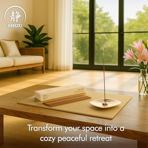 Shizu Sandalwood Incense Sticks – Artisanal Temple Grade Japanese Incense with Brass Holder – Calming Scent for Relaxation, Meditation & Home Spa, Elegant Gift Set (60 Sticks)