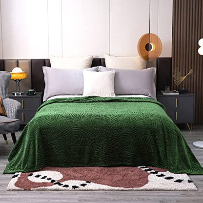 Super Soft Flannel Fleece Throw Blanket, Lightweight Cozy Warm Leaves Textured Plush Blanket for Bed Couch Sofa, 50 x 60 Inches, Olive Green - color: Olive Green, size: 50x60 IN