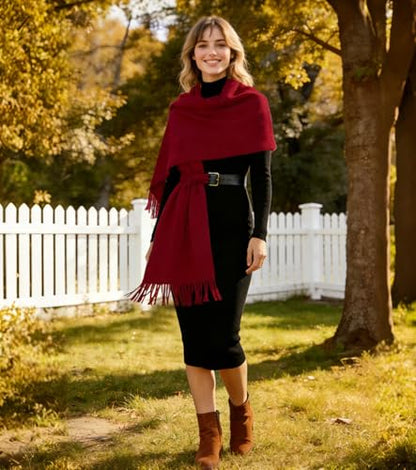 Winter Soft Long Scarf, Pashmina Shawls and Wraps, Warm Large Scarves for Men Women Evening Dress Wedding - color: Burgundy