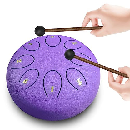 Steel Tongue Drum 6 Inch 8 Notes, Rain Drum Style Calming Percussion Instrument for Relaxation & Meditation, Musical Gift for Adults & Beginners(Lavende) - color: Lavende