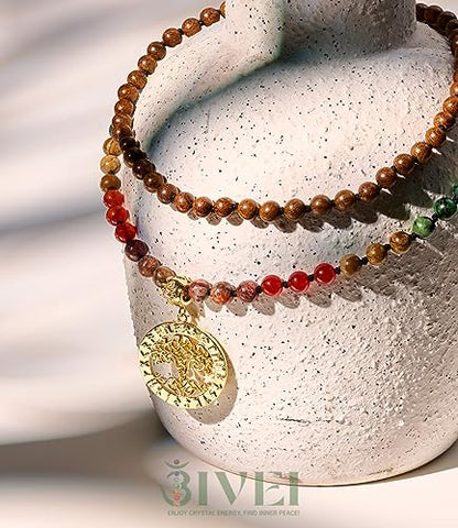 Bivei 7 Chakra 108 Mala Beads Bracelet Real Gemstone Yoga Meditation Hand Knotted Mala Prayer Bead Necklace - size: 6mm, style: Viking Compass - Wooden beads
