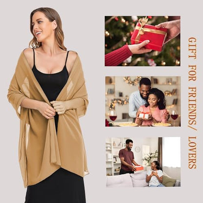 Shawls and Wraps for Evening Dresses Sheer Chiffon Women Elegant Soft Silky Wraps Wedding Bridal Scarf - color: Camel, size: 79*18‘’
