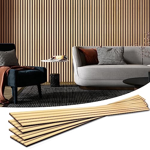 Art3d 4-Piece Wood Slat Acoustic Panels for Stylish Decor and Noise Reduction, 3D Textured Panel for Ceiling and Wall, Oak - color: Oak, size: 4Pcs - 94.5 * 7.9 inch