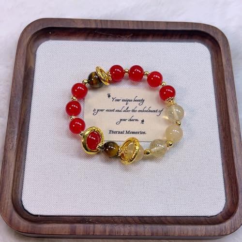 Rose Quartz Bracelet, 8mm Natural Gemstone Love Stone Jewelry Anxiety Relief & Meditation Support Heart Chakra Balance Valentine’s Mother’s Day Gift for Her - color: Incantation scarlet