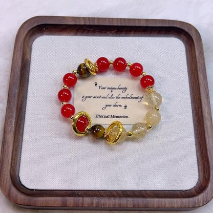 Rose Quartz Bracelet, 8mm Natural Gemstone Love Stone Jewelry Anxiety Relief & Meditation Support Heart Chakra Balance Valentine’s Mother’s Day Gift for Her - color: Incantation scarlet