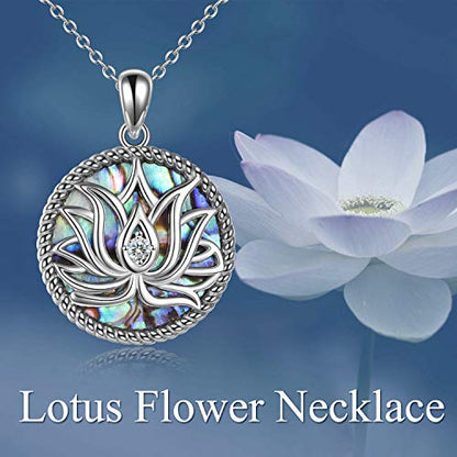 ONEFINITY Lotus Necklace 925 Sterling Silver Moonstone Pendant Necklace Yoga Lotus Jewelry for Women - style: style A