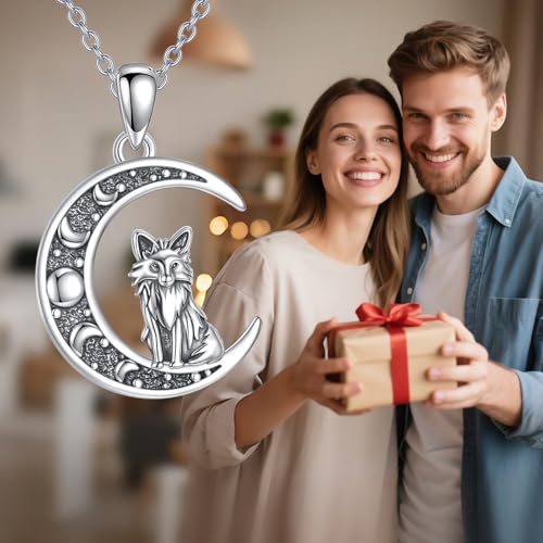 Sun and Moon Necklace 925 Sterling Silver Sun Moon Pendant Gemstone Jewelry Gifts for Women - style: Fox