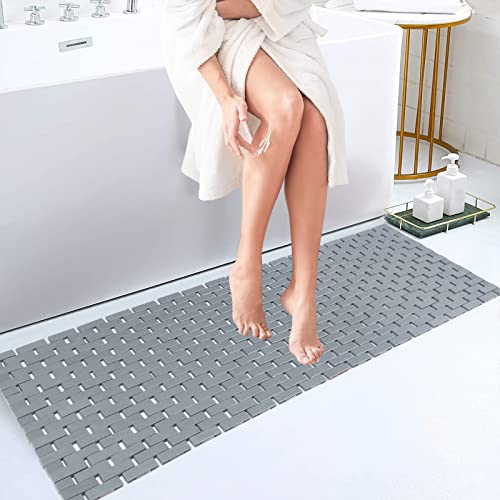 Bambo Bath Mat Bathroom Runner Long Large Rugs Floor Wood Shower Bathtub Waterproof Non Slip Accessories 16x48 Inch Easy to Clean, Grey,1 pc - color: Grey, size: 16x 48 Inch-1 pc