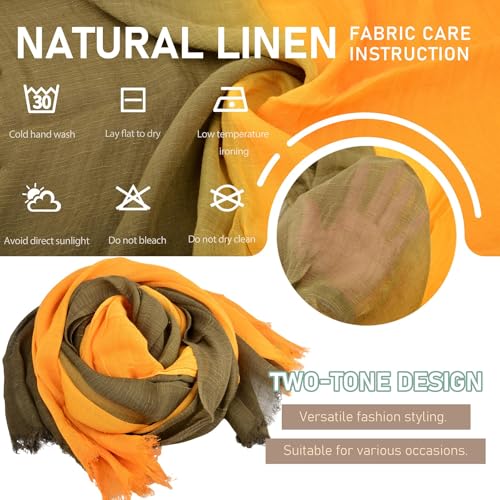 Two-tone Linen Scarf for Women Lightweight Summer Wrap Cotton Shawl Beach Travel Pashmina Gauze 75"×35" - color: Turmeric/Blackish Green