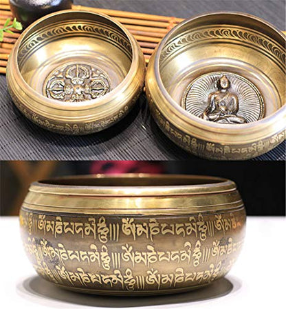 Tibetan Singing Bowl Set,Carved with Amitayus Buddha Statue and Mentra of Om Mane Padme Hum,For Sound Healing,Meditation,Yoga,Relaxation,Chakra Balance,Handmade in Nepal(6.5inches) - color: Buddha, size: 16.5cm