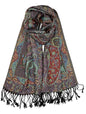 Achillea Reversible Paisley Pashmina Rave Scarf – Exotic Indian Shawls and Wraps for Evening Dresses, Festivals, All Seasons - color: Tapestry Black